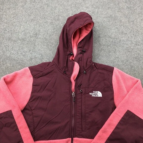 The North Face Jacket Womens Medium Pink Burgundy Fleece Hooded Full Zip TNF - Picture 4 of 9
